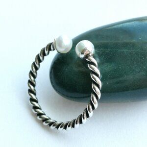 NEW Sterling Silver twist cord ring freshwater pearl size 7